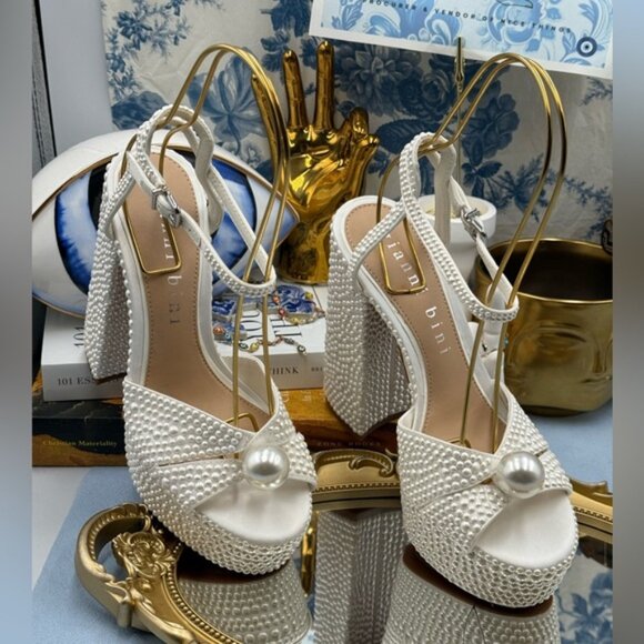 🆕 GIANNI BINI 🧿 NWOB KemaraTwo Embellished Pearl Studded Platform Sandal Sz 7 - Picture 6 of 16
